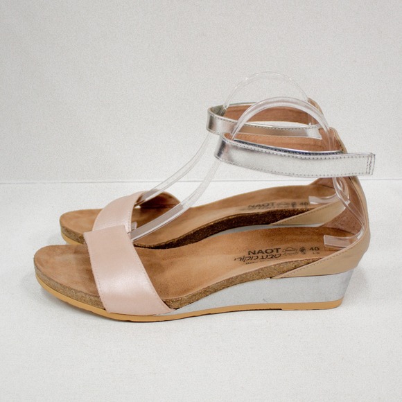 NAOT Pixie Wedge Ankle Strap Sandals Blush and Silver Leather Women's Size 9 - Picture 6 of 10